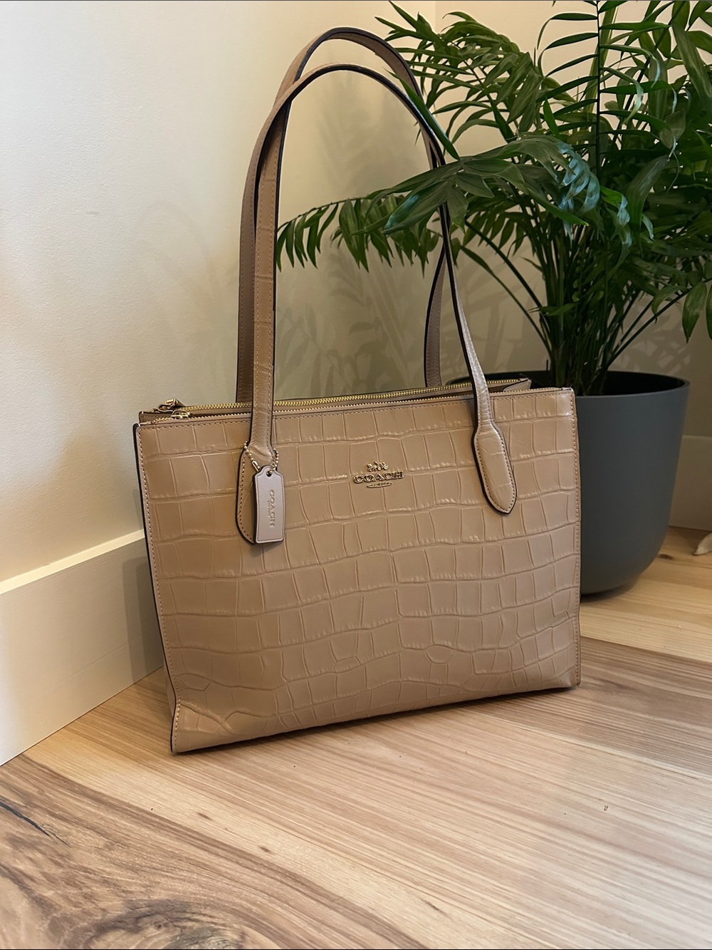 Coach Croc-Embossed Tote in Taupe